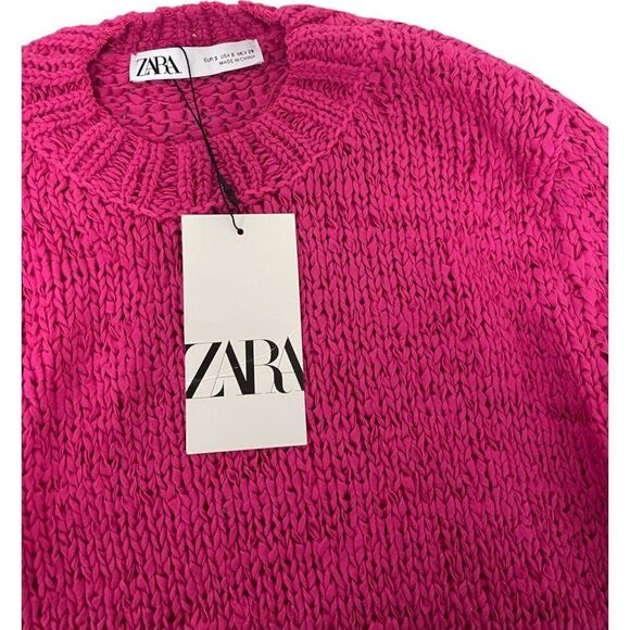 Zara Womens Pullover Sweater Pink S Crew Neck Chunky Knit 9598/135 NWT - Picture 5 of 8